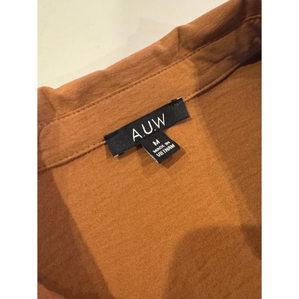 AUW Brown Button Down Tie Front Cropped Shirt Womens Medium Short Sleeve Top - Picture 3 of 4
